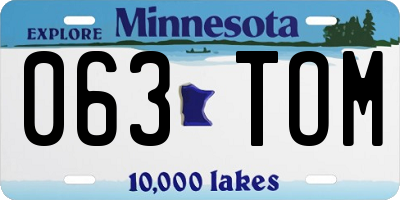MN license plate 063TOM