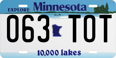 MN license plate 063TOT