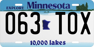 MN license plate 063TOX