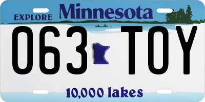 MN license plate 063TOY