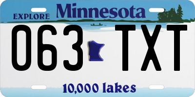 MN license plate 063TXT