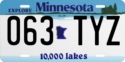 MN license plate 063TYZ