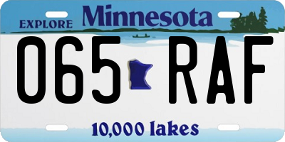 MN license plate 065RAF
