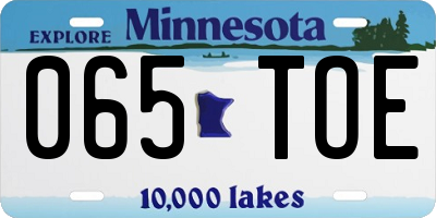 MN license plate 065TOE