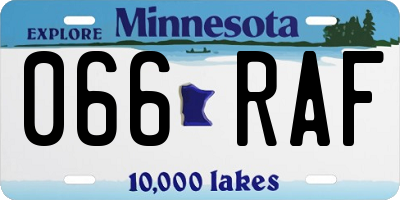 MN license plate 066RAF
