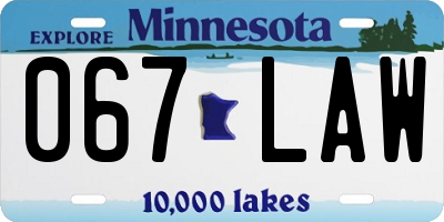 MN license plate 067LAW