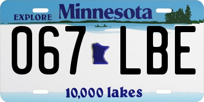 MN license plate 067LBE