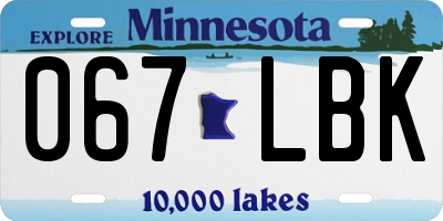MN license plate 067LBK