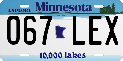 MN license plate 067LEX