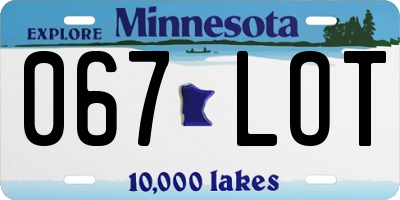 MN license plate 067LOT