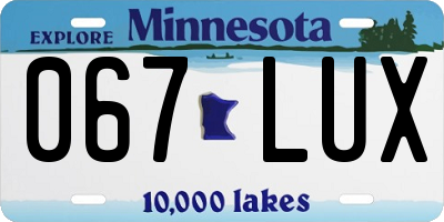 MN license plate 067LUX