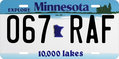 MN license plate 067RAF