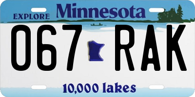 MN license plate 067RAK