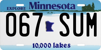 MN license plate 067SUM