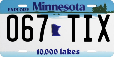 MN license plate 067TIX