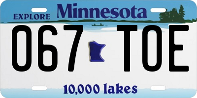 MN license plate 067TOE