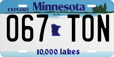 MN license plate 067TON