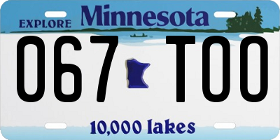 MN license plate 067TOO