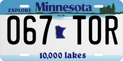 MN license plate 067TOR