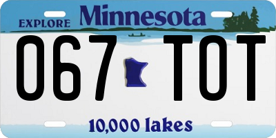 MN license plate 067TOT