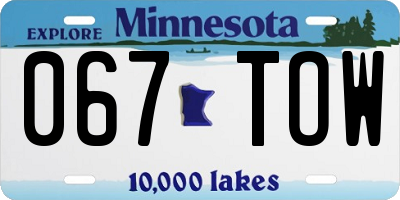 MN license plate 067TOW