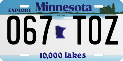 MN license plate 067TOZ
