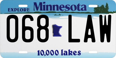 MN license plate 068LAW