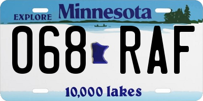 MN license plate 068RAF