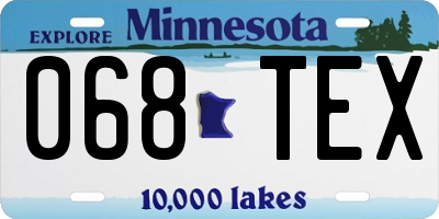 MN license plate 068TEX