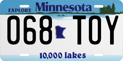 MN license plate 068TOY