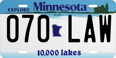 MN license plate 070LAW