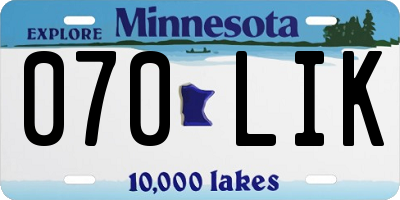 MN license plate 070LIK