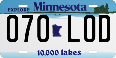 MN license plate 070LOD