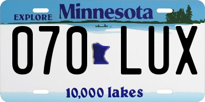 MN license plate 070LUX