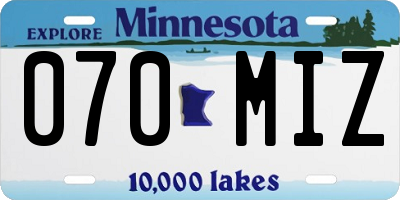 MN license plate 070MIZ