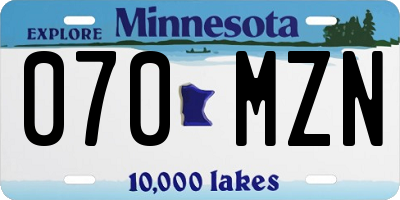 MN license plate 070MZN