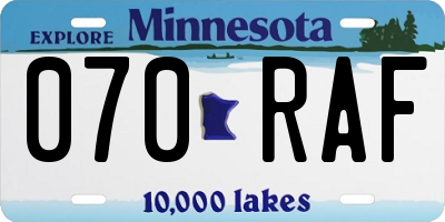 MN license plate 070RAF