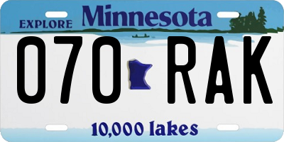 MN license plate 070RAK