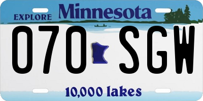 MN license plate 070SGW