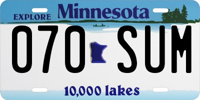 MN license plate 070SUM