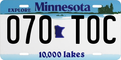 MN license plate 070TOC