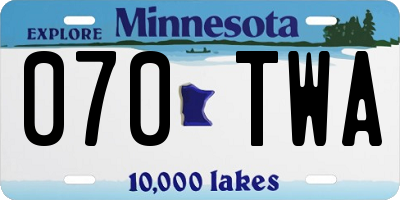 MN license plate 070TWA