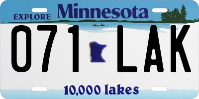 MN license plate 071LAK