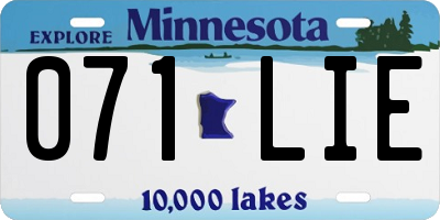 MN license plate 071LIE