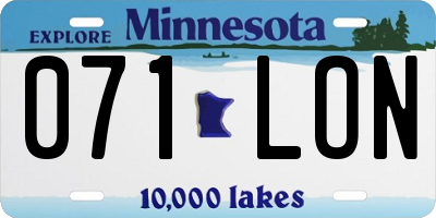 MN license plate 071LON