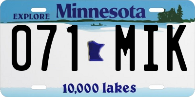 MN license plate 071MIK