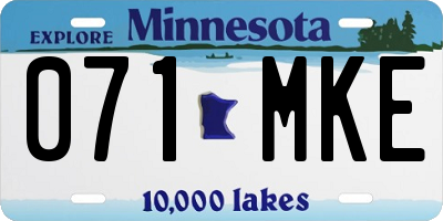 MN license plate 071MKE