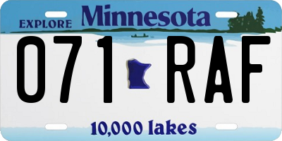 MN license plate 071RAF