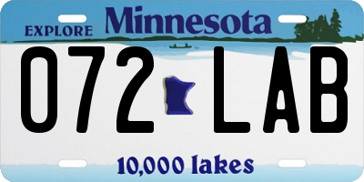 MN license plate 072LAB