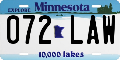 MN license plate 072LAW